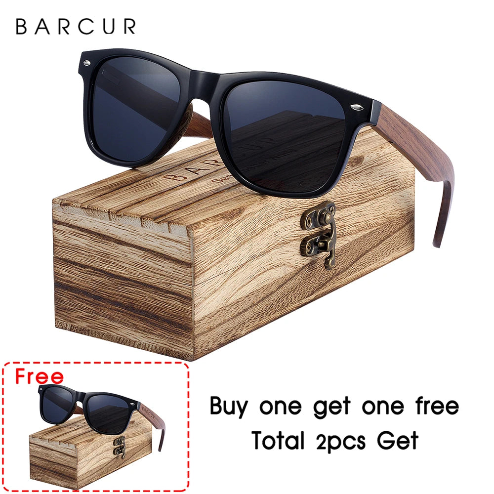 Barcur black walnut wood sunglasses for man polarized high quality sqare sun glasses men uv400 eyewear accessory