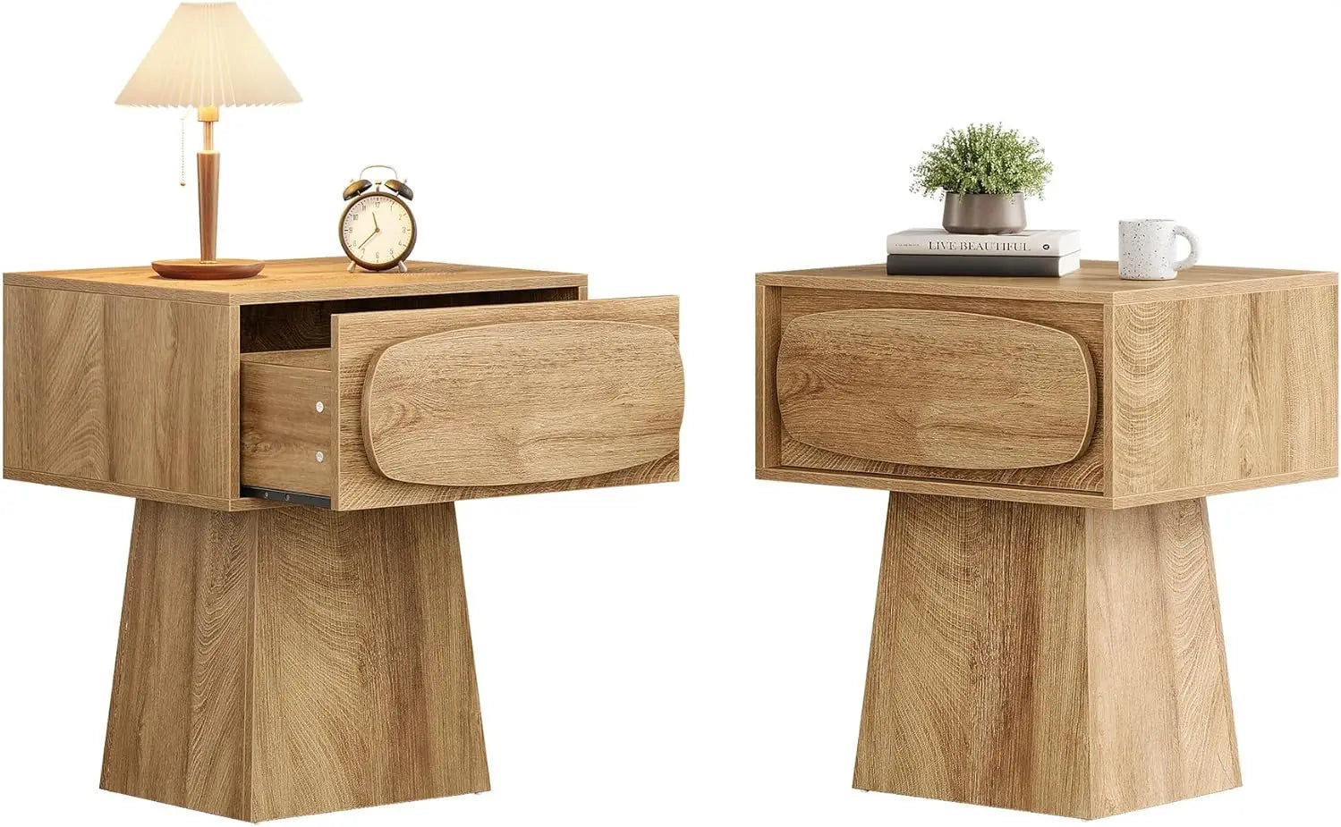 Nightstand bed side table with drawer small 21.6’ dresser natural wood grain print - united states / 2