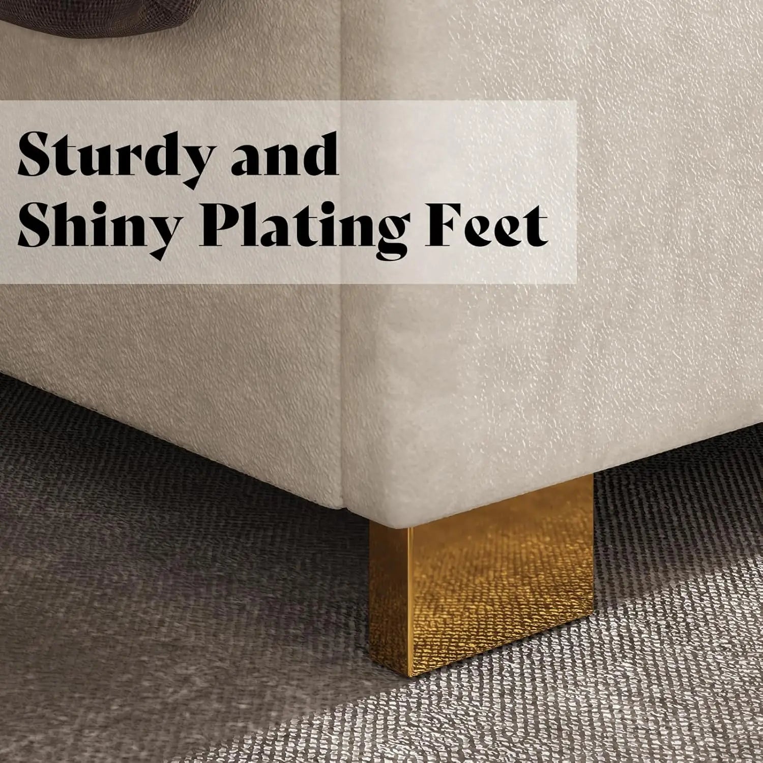 Upholstered bed modern velvet frame with 61.4\u201d tall gold trim headboard no box spring needed cream - queenblack