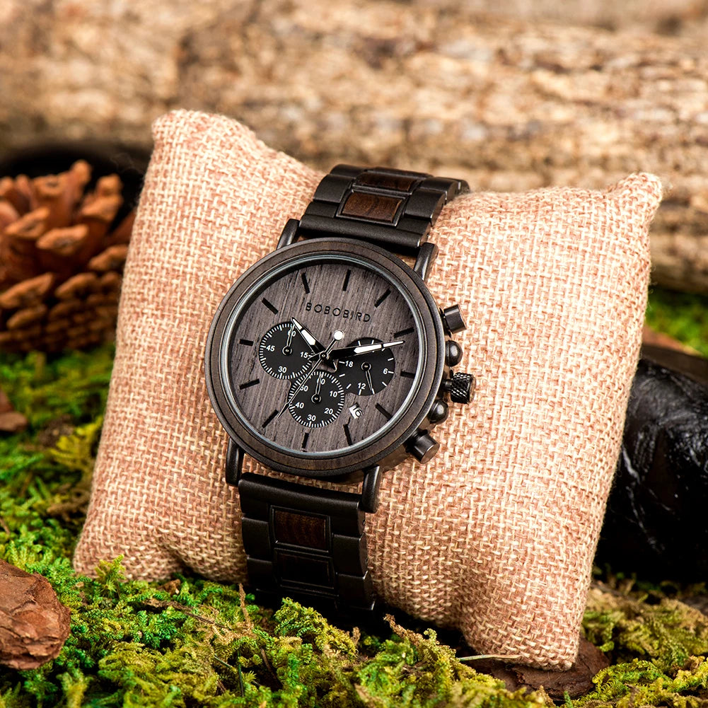 Bobo bird wood men watch relogio masculino top brand luxury stylish chronograph military watches timepieces in wooden