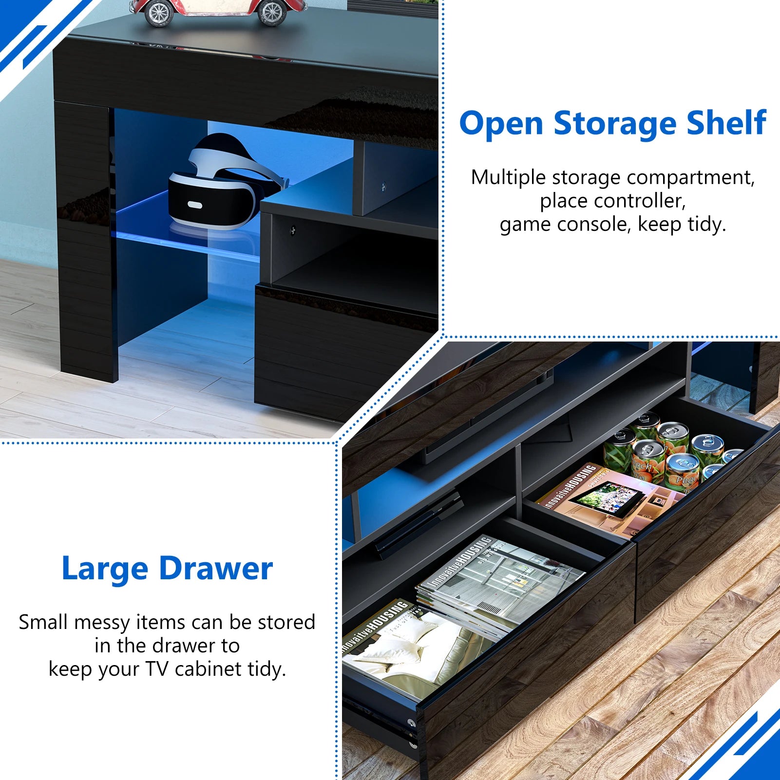 71in led tv stand for 75/70/65 inch modern black living room with storage drawers high gloss cabinet