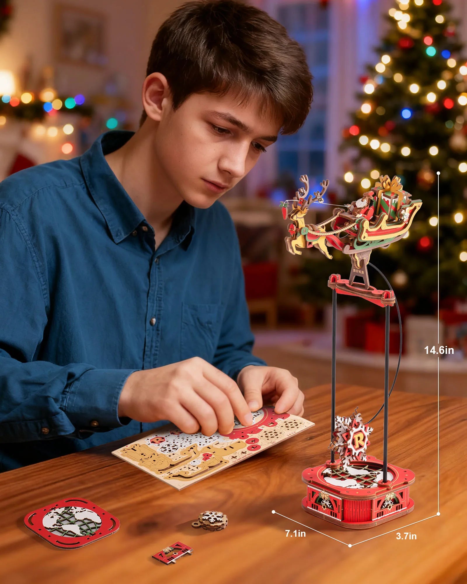 Rokr santa on sleigh gravity pendulum 3d wooden puzzle perpetual motion toy swinging desk decor unique christmas gift