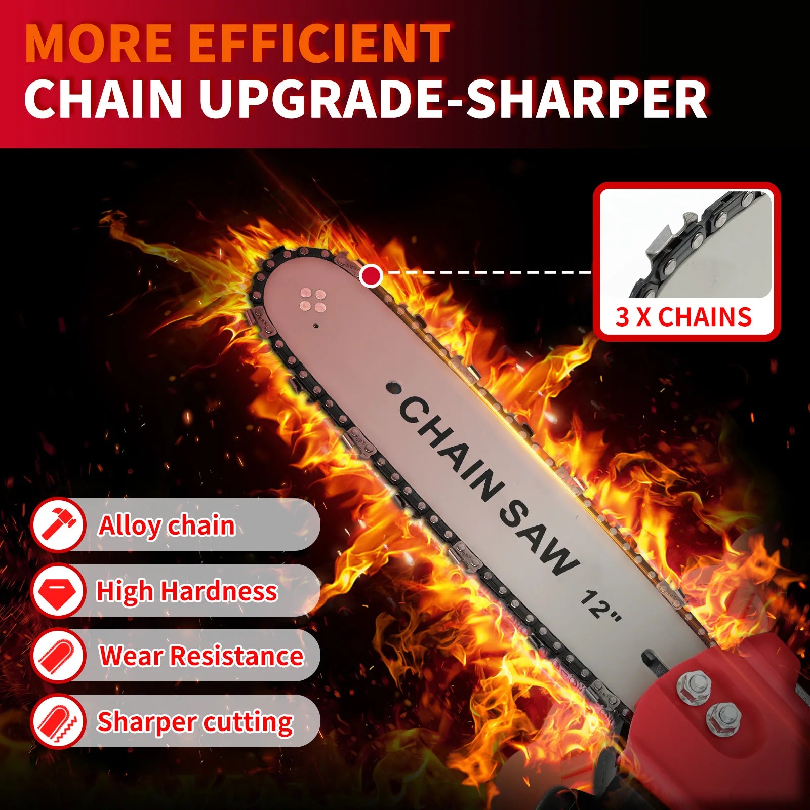 12’’ cordless chainsaw handheld electric 1800w 21v brushless one-handed power tool two1.5ah batteries tree branch wood