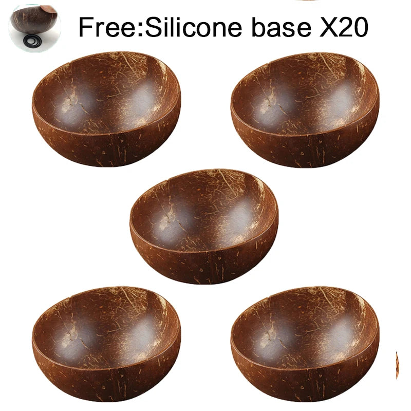 Coconut bowl set natural handmade shell tableware wood spoon dessert fruit salad mixing rice ramen wooden bamboo - 5