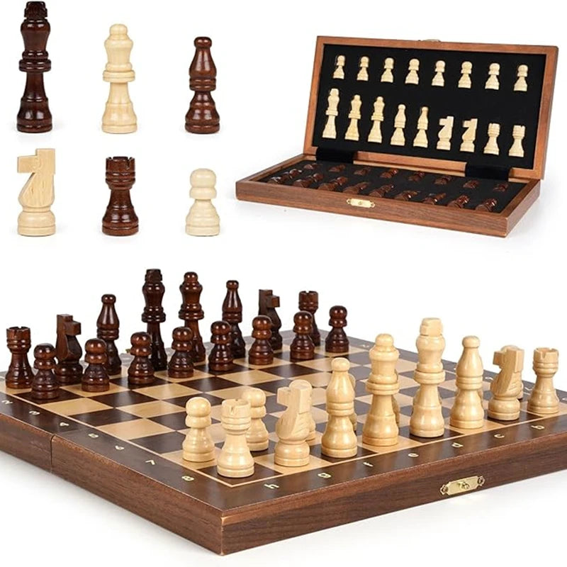 30cm/12inch travel chess wooden magnetic chessboard - with 2 additional queen’s family game - 1 set
