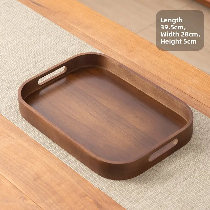 Large size rectangular bamboo wood tea tray display plate walnut color set cup storage handle home use japanese sle