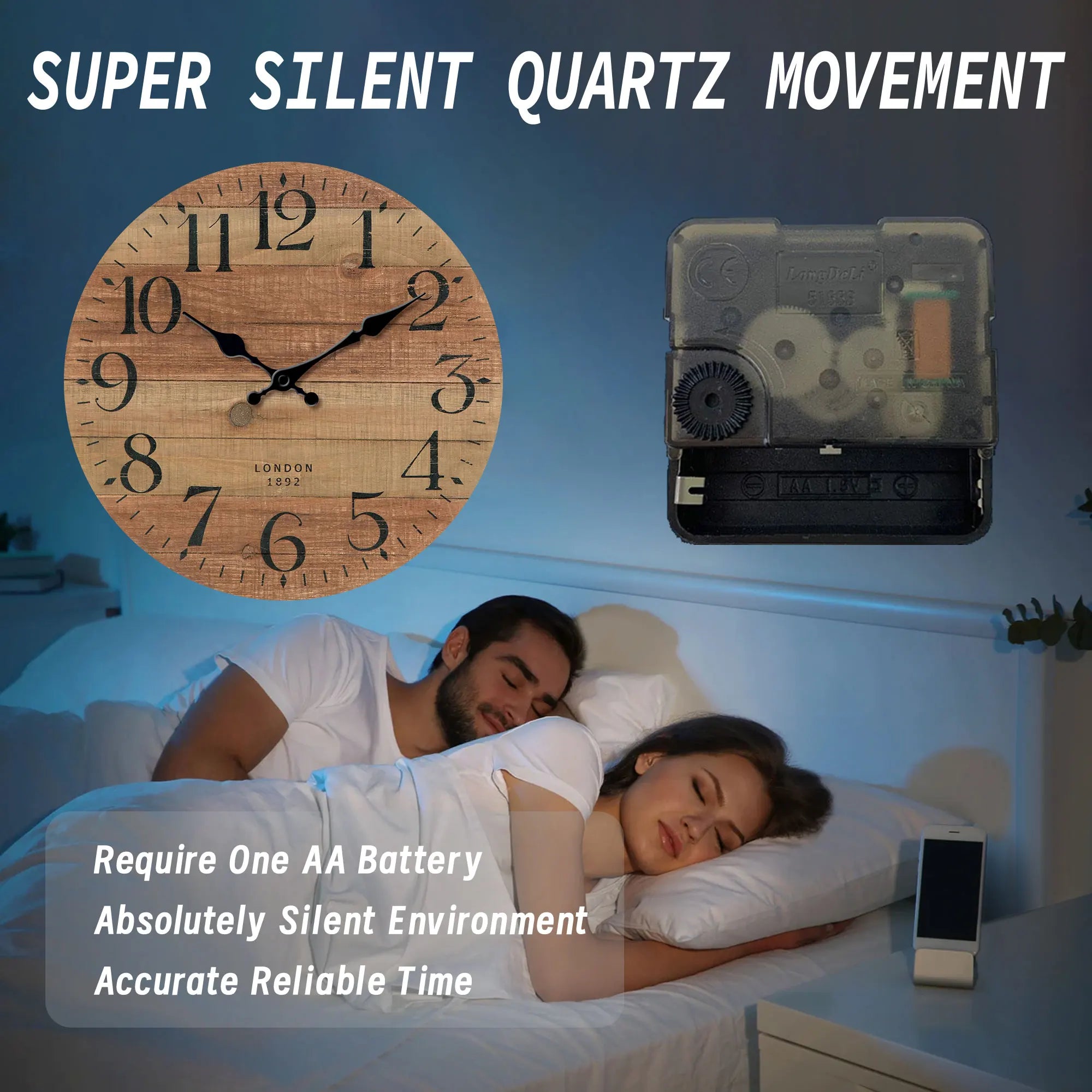 Retro brown wood textured pattern wall clock round wooden silent suitable for living room bedroom decor classic h