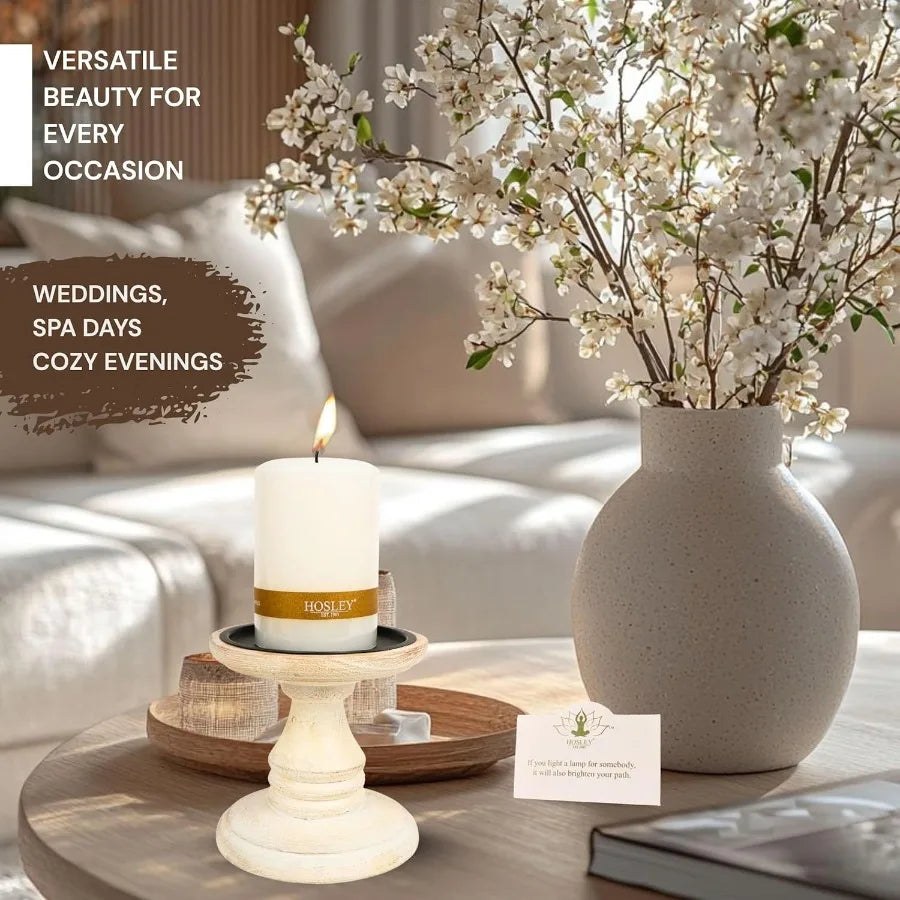 Set of 2 white wood pillar holders 5 high perfect for weddings special occasions spa environments aromatherapy spaces