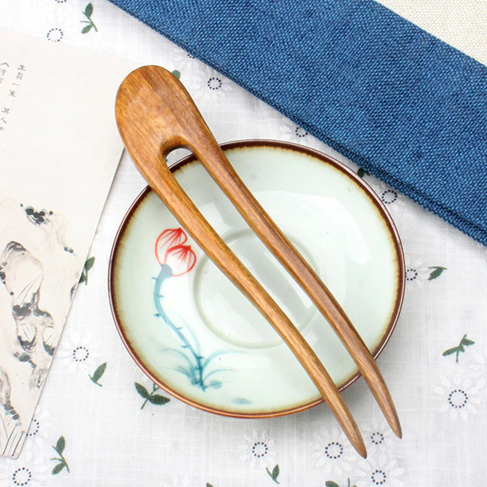 Simple chinese hair sticks wooden u shaped forks for women bun maker hairpins accessories retro fashion headpieces