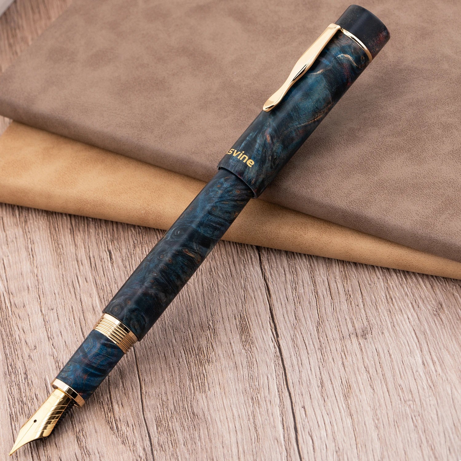 Asvine c2000 stabilized wood fountain pen no.8 ef/f/m/stub 1.1 nib dark blue-red handcraft large size writing