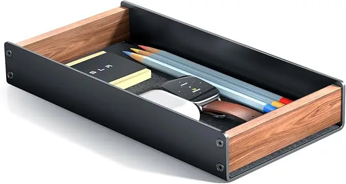 Hpergo large capacity walnut wood desktop drawer storage organiser pencil pen holder stationery box for home office