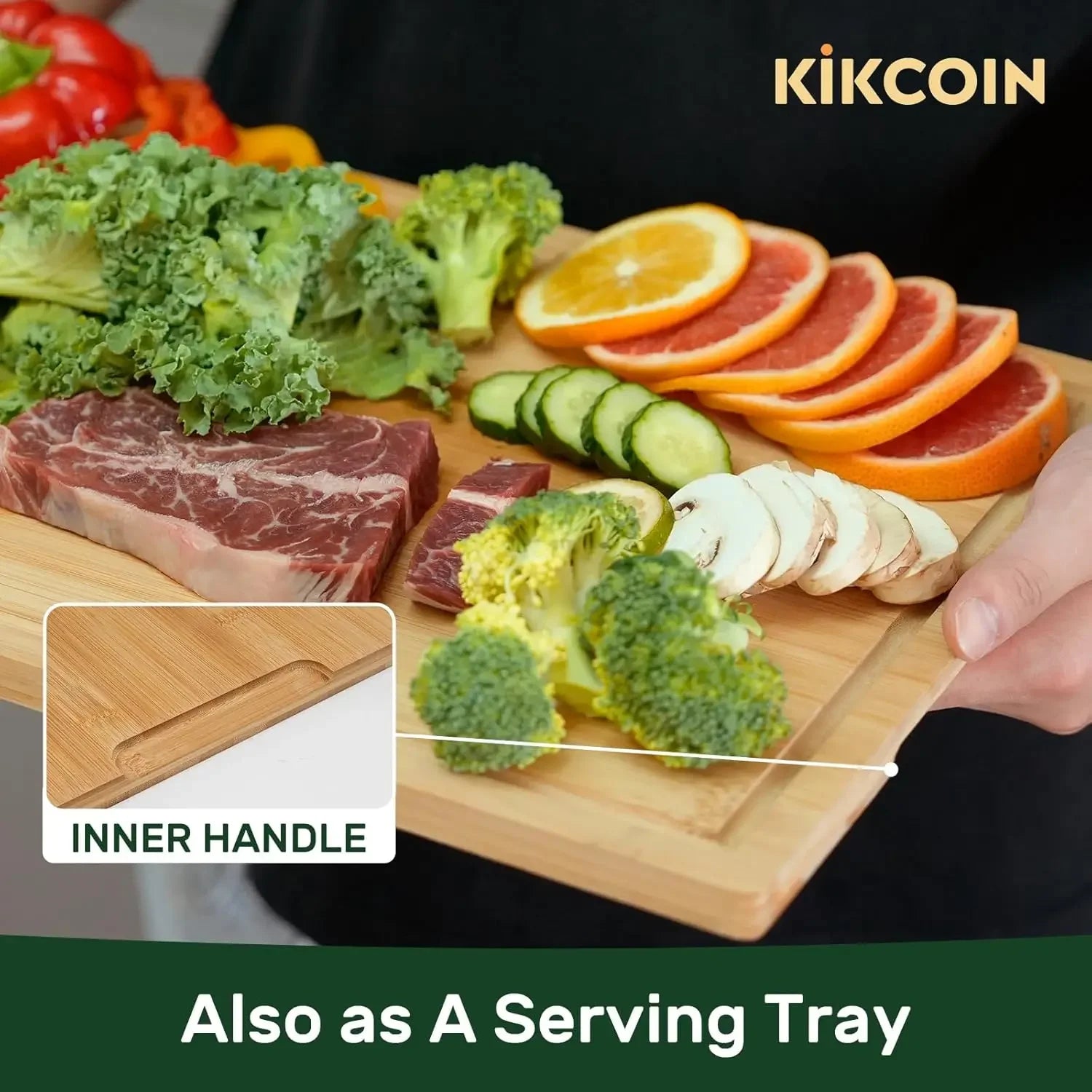 Extra large bamboo kitchen board with juice groove wooden cutting surface handle for meat vegetables fruits - united