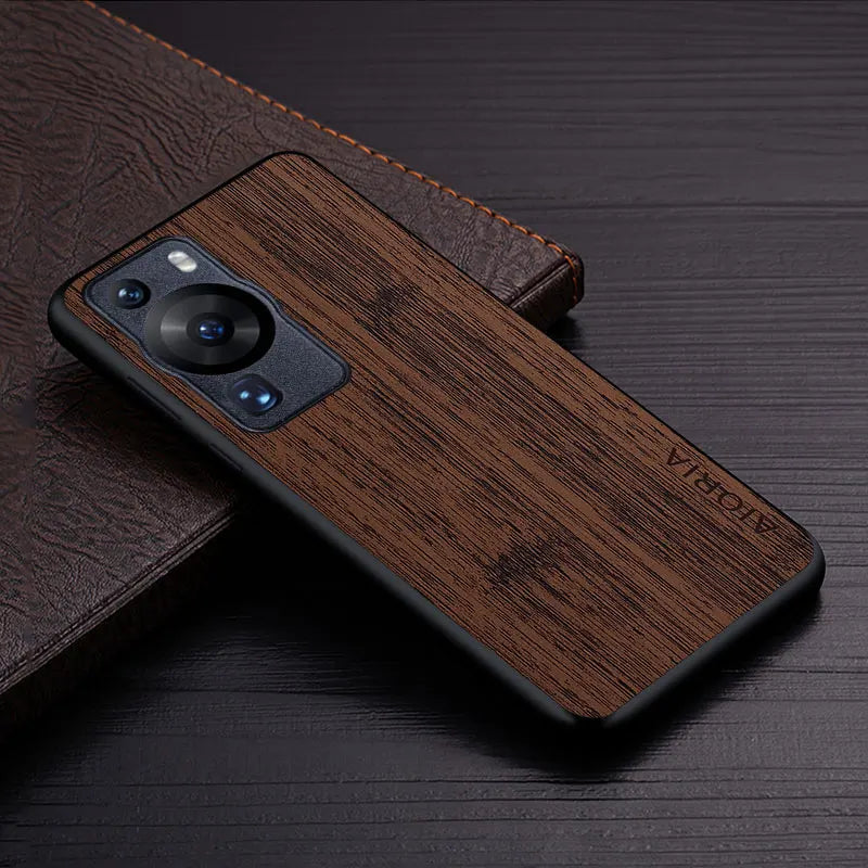 Case for huawei p60 pro funda bamboo wood pattern leather phone cover luxury coque huawei p60 pro case capa - coffee