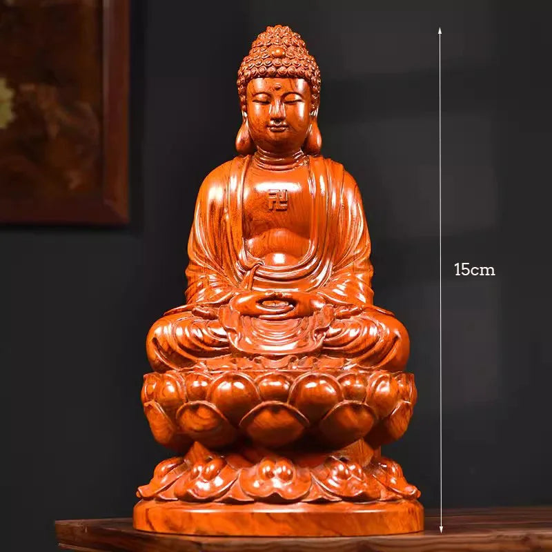 Classical ebony wood and rosewood carvings decorations of buddha offering the statue shakyamuni at home - b1