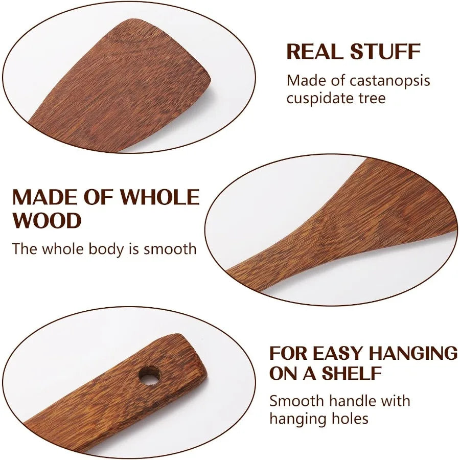 Wooden spatula for non stick cookwarewood utensils set cooking long handle flat frying ilined healthy and high mois