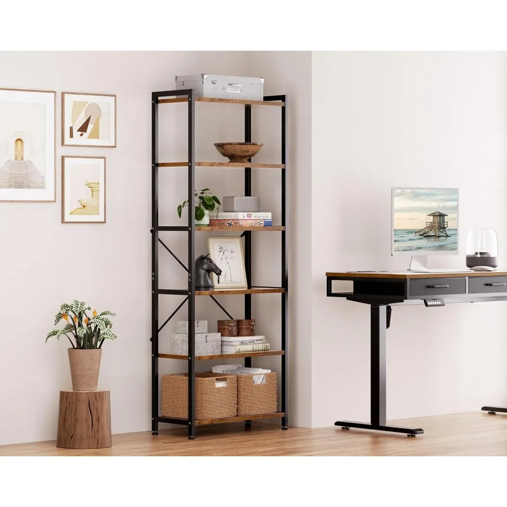 Book shelf 6 tier tall bookshelf modern wood bookcase shelves for bedroom industrial display living room home offi