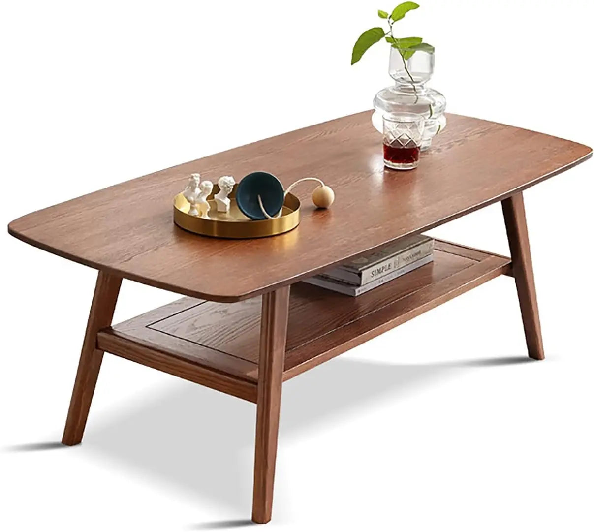 2-tier solid oak wood coffee table - practical center with double storage for small apartments living rooms bedrooms