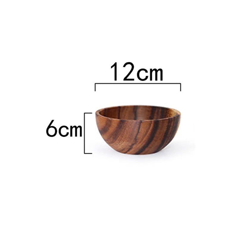 Acacia wooden bowl japanese style tableware household and basin fruit plate salad whole soup - 12x6cm