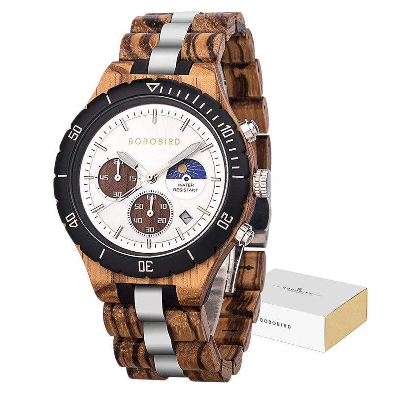 Bobo bird watches for men dynamic display of the sun and moon original luxury wooden watch environmental design
