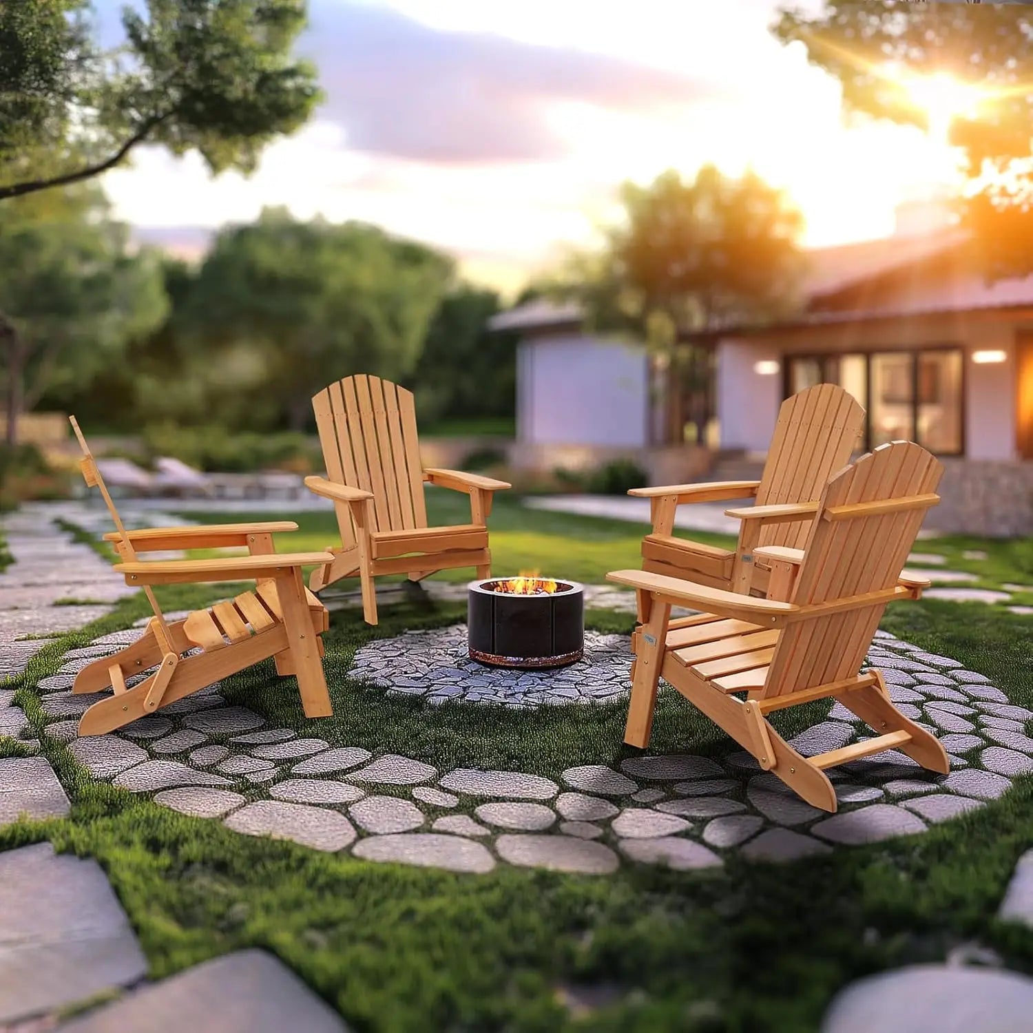 Folding adirondack chairs set of 4,wood chair for outdoor foldable fire pit patio bbq porch yard pool - united states