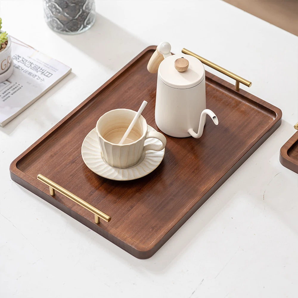 Wooden serving tray with handles bamboo tea food for breakfast coffee dessert snack platter home table