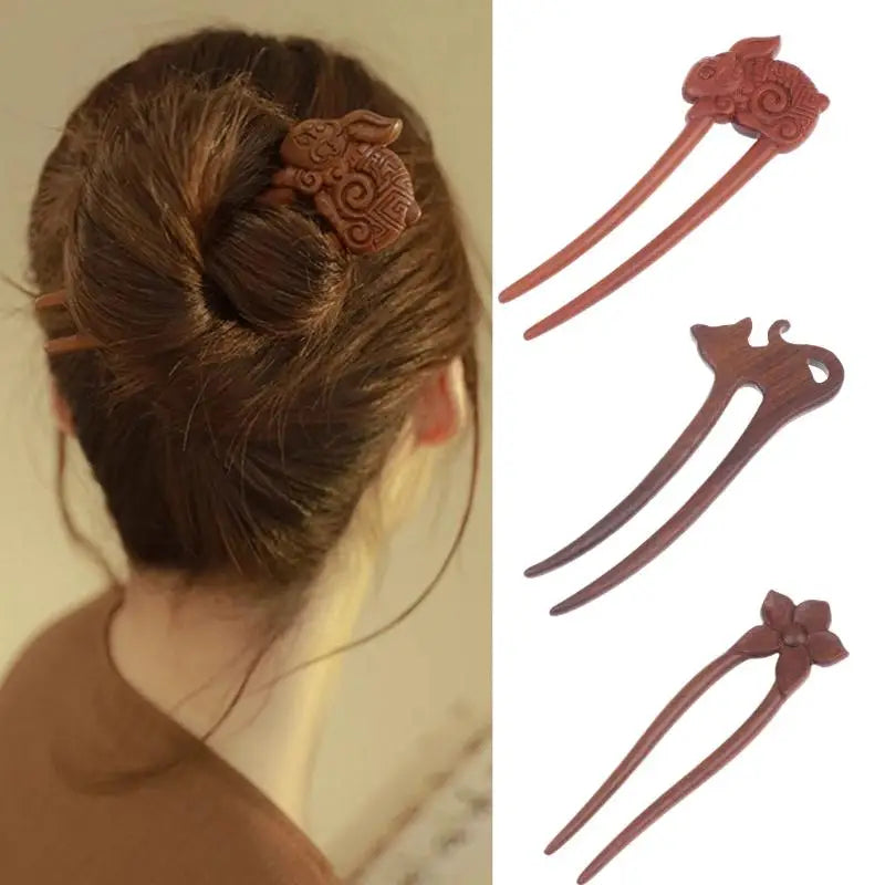 Wooden hair stick u-shaped fork cat butterfly chinese style fashion hairpin headwear girl accessories