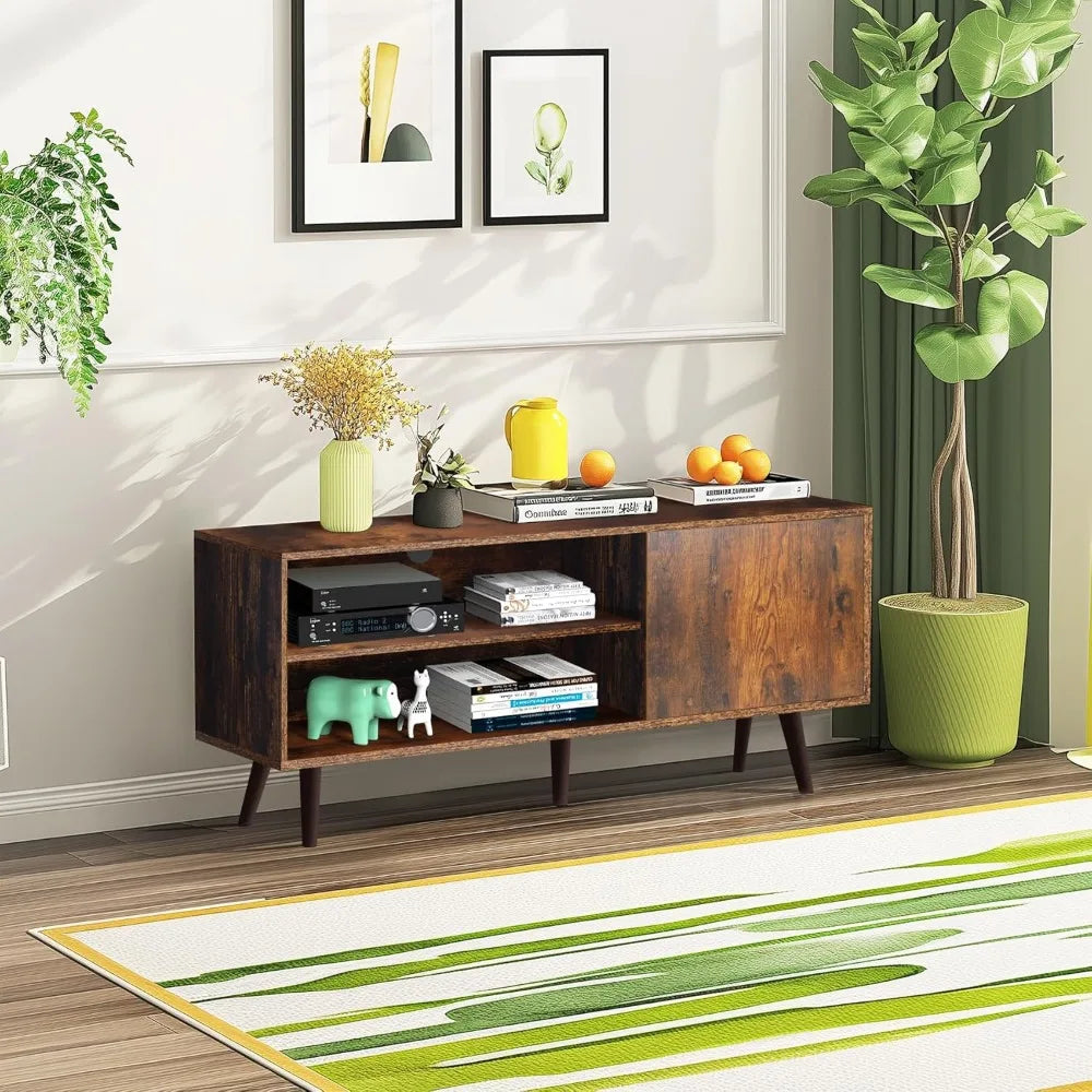 Retro brown wooden 55 inch tv stand with modern storage cabinet for bedroom entertainment center - united states