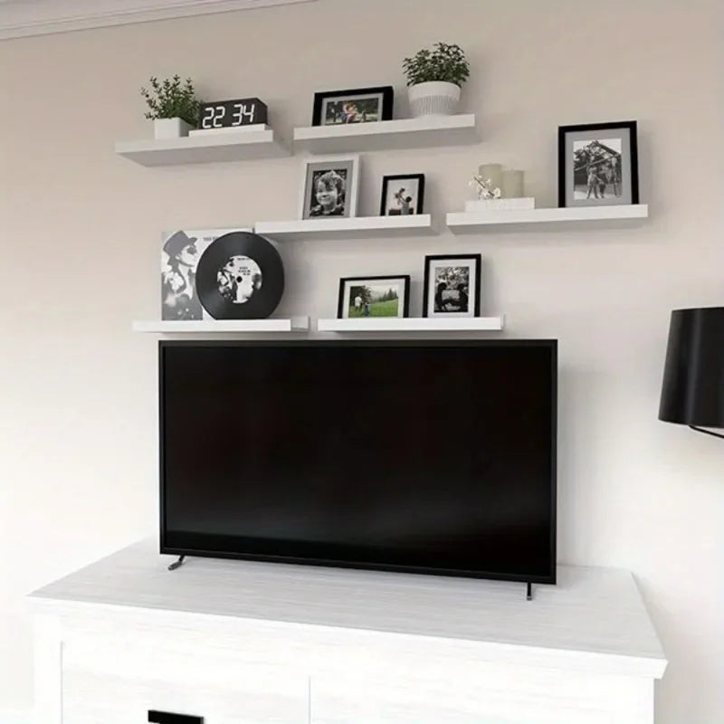 6 pieces wall hanging tv living room solid wood partition honor display stand white - united states / white