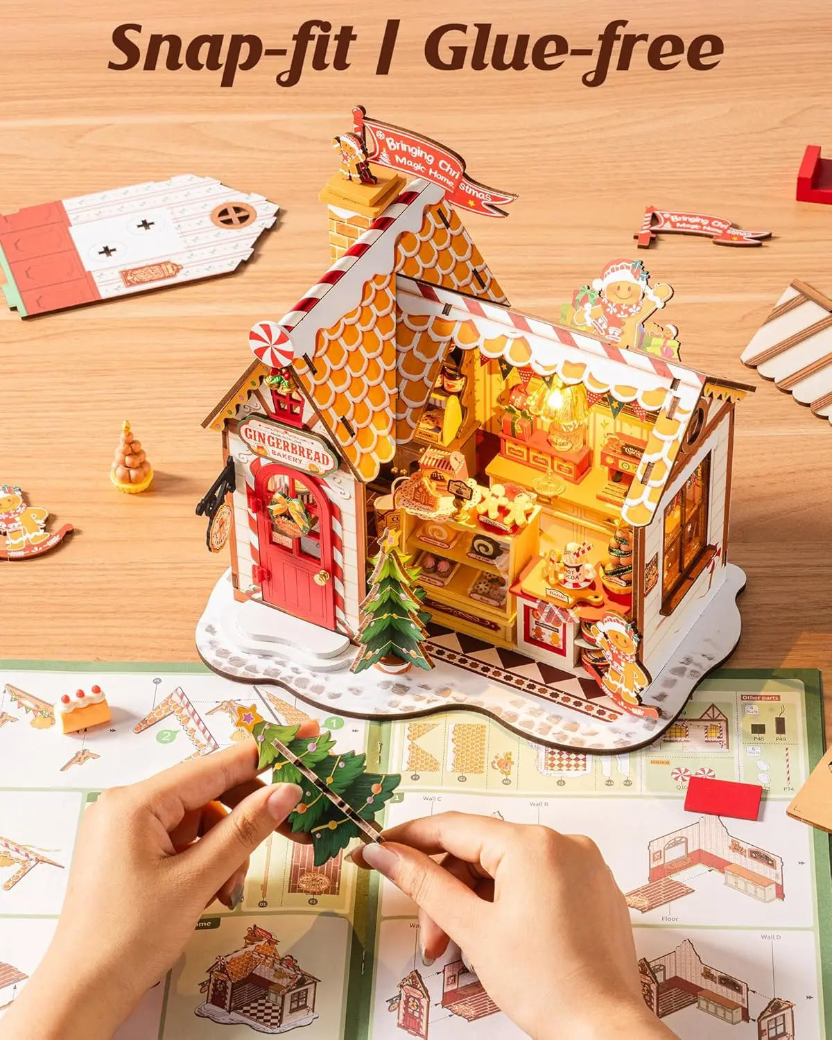 Robotime rolife diy miniature house kit christmas gingerbread 250-piece model dolls for teens adults no glue - stg176