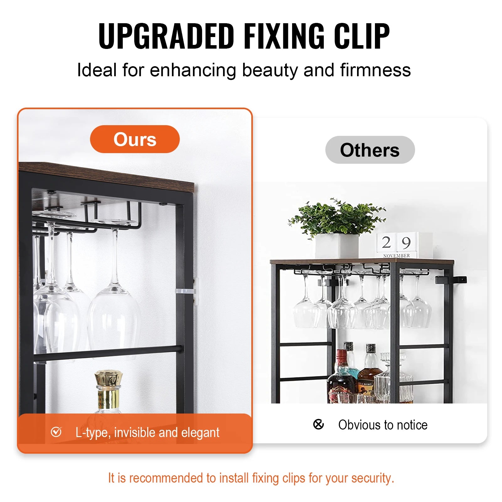 Vevor wine bar cabinet table for liquor & glasses freestanding farmhouse wood natural - rack