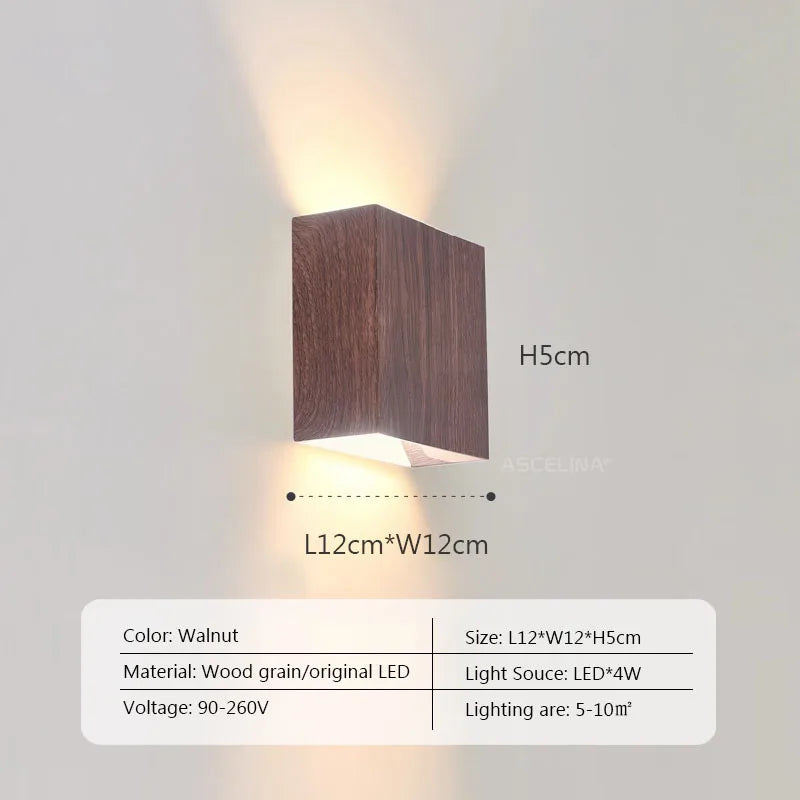 Nordic woodencolor wall light led up down bedside living room bedroom aisle decor walnut corridor sconce decorative