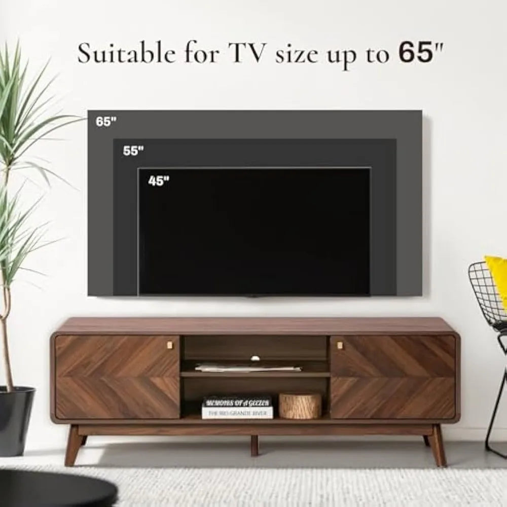 Luxenhome mid century modern tv stand 63’’ stands for living room tvs up to 65’’ entertainment center with storage wood