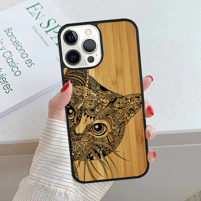 Bamboo wooden animals phone case for iphone 17 air 15 16 16e 14 13 pro max coque 12 11 plus fundas cover - 3