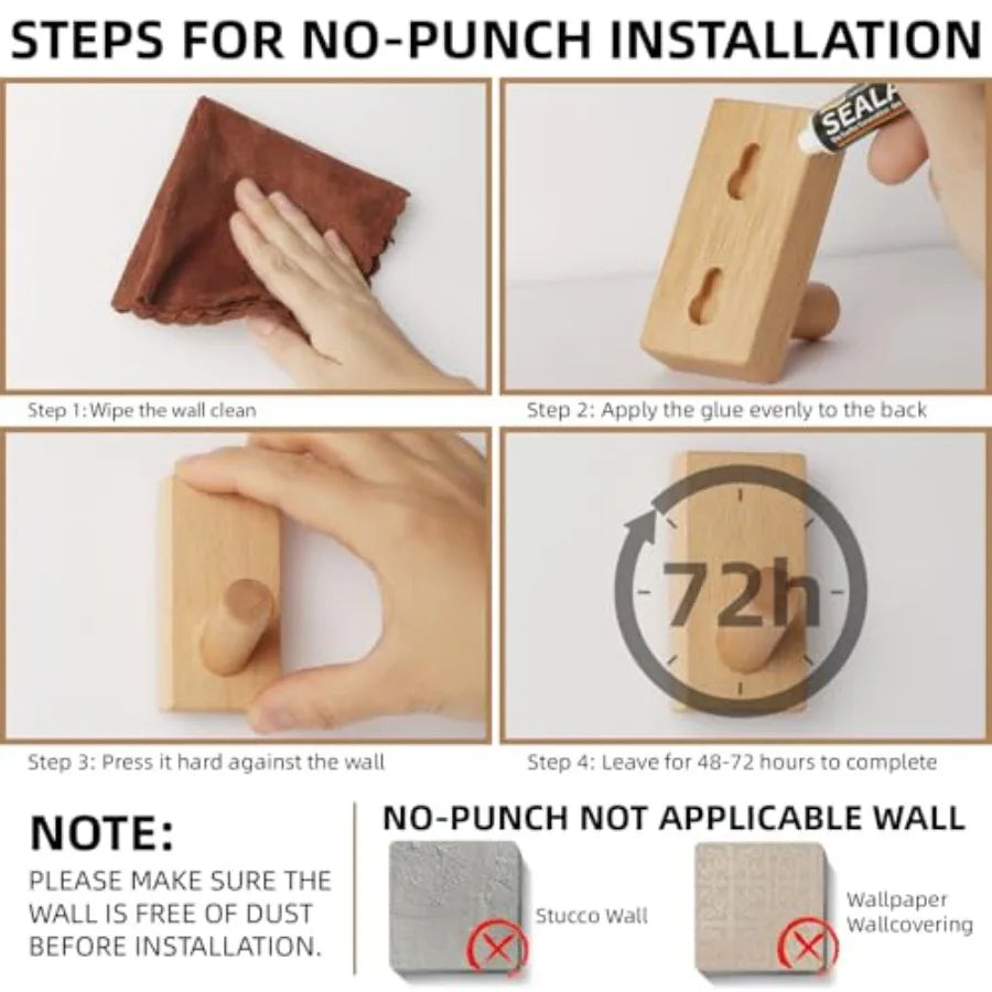 4 pack wood hooks wall tural wooden space saving no damage adhesive for entryway bedroom kitchen door hanging coat hat