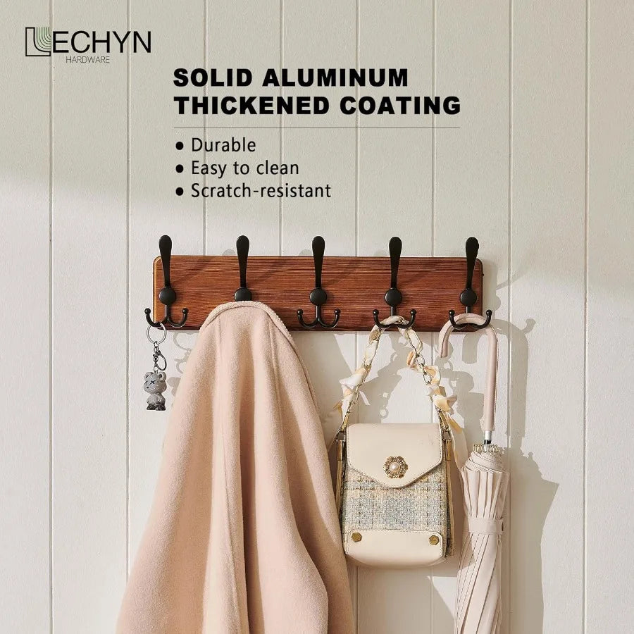 Rustic wooden coat rack wall mount with 5 hooks for farmhouse style entryway or hallway heavy duty hanger natu - united