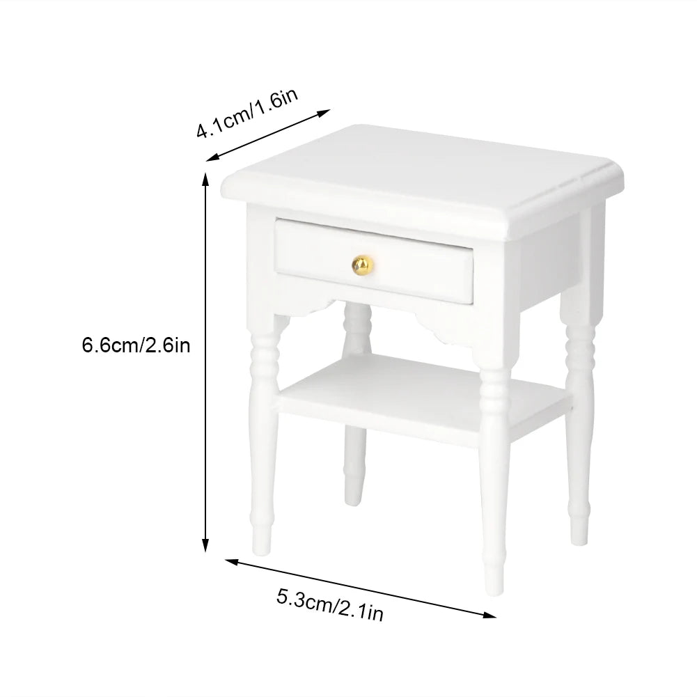 Wood bedside table furniture toy 1:12 white mini bedroom furnishing articles wooden model - a / united states