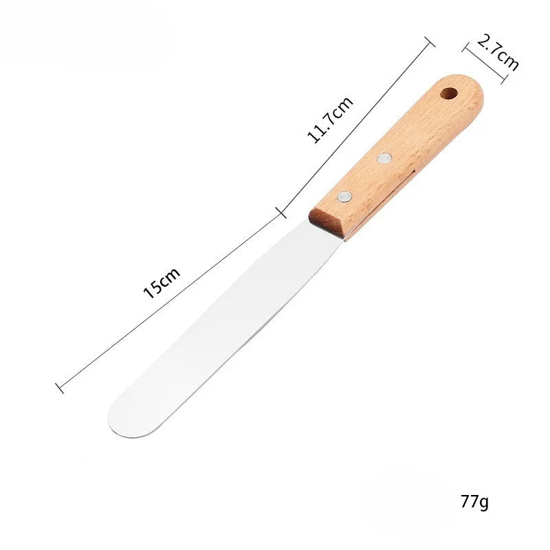Stainless steel wooden handle cooking spatula steak pancake frying shovel teppanyaki scraper barbecue tool kitchen
