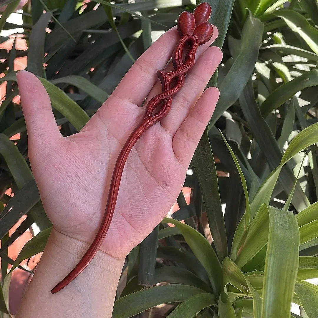 Chinese retro style peach wood handmade carved hairpin hollow out hair stick women styling tools accessories - united