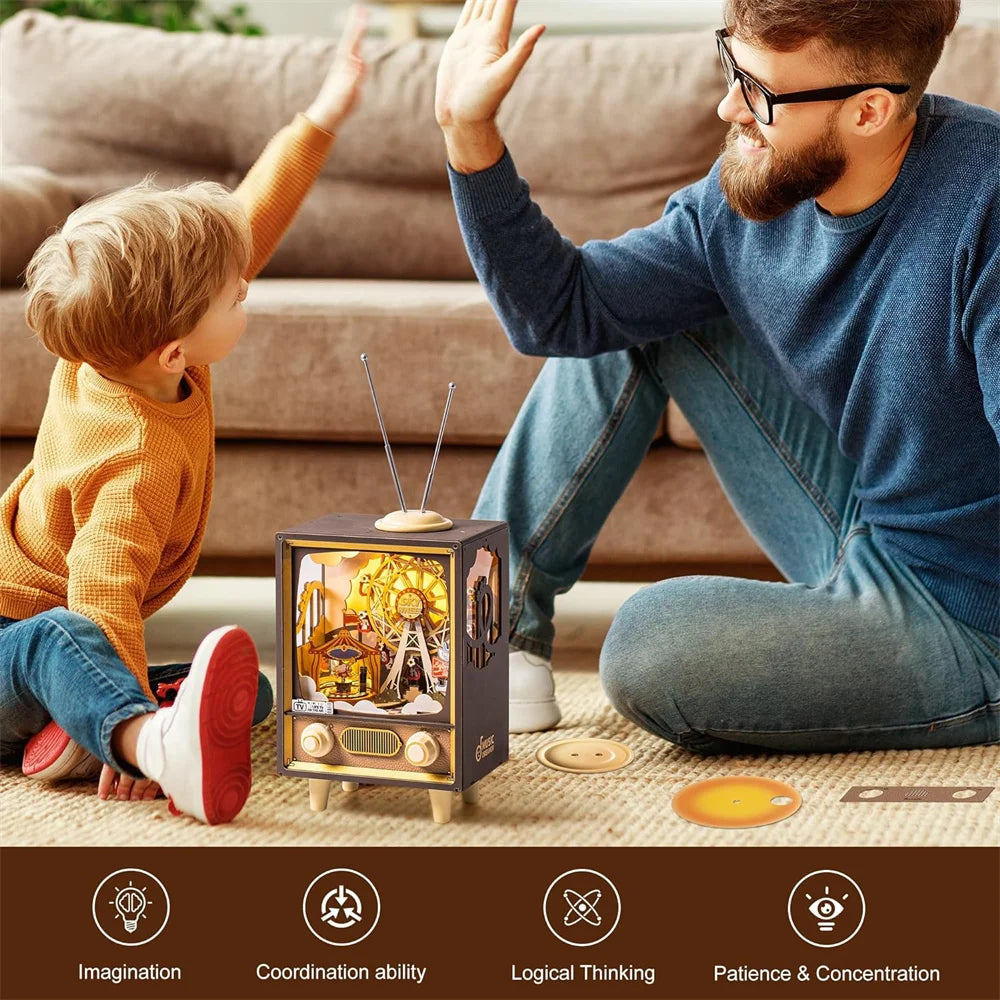 Robotime rolife music box sunset carnival with light 3d wooden puzzle kits toys for children kids birthday gifts amt01