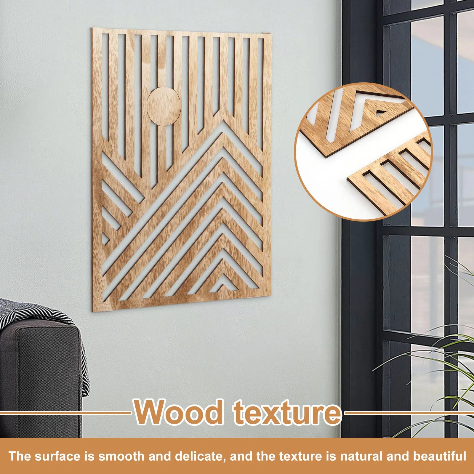 3pcs wood wall art sculpture decor openwork ornament easy to hang timber artwork for living room - light brown