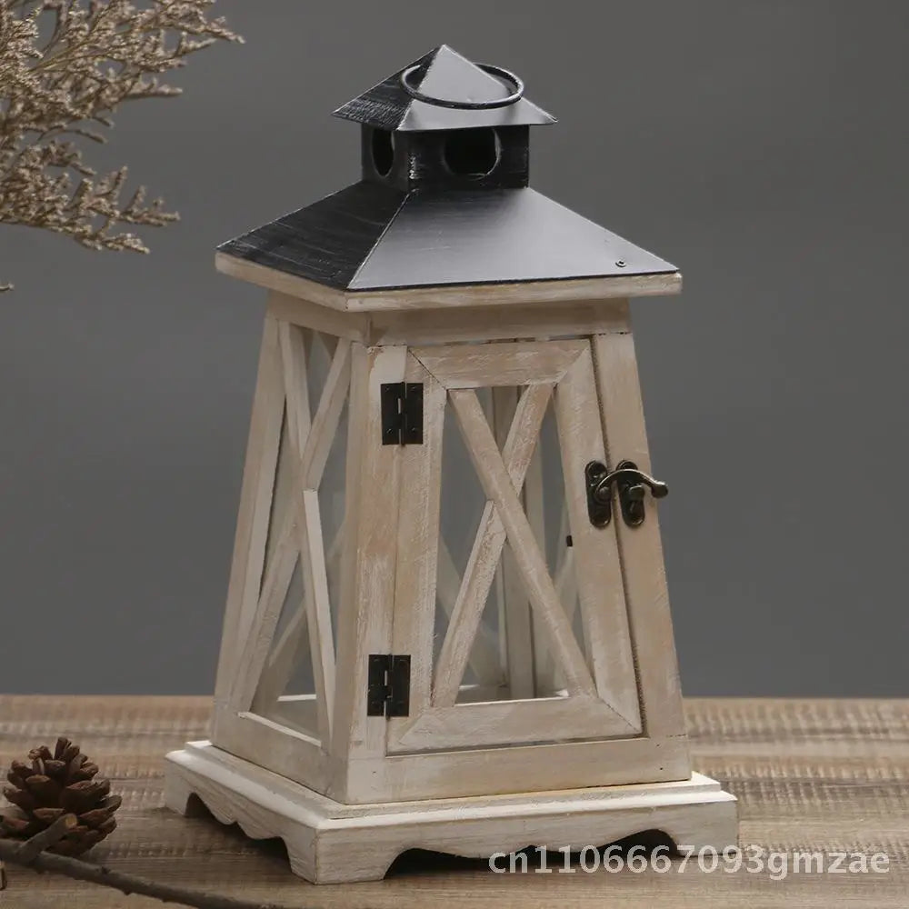 Vintage american wooden candle holder european style wind lamp home decorations christmas ornaments coffee color wood