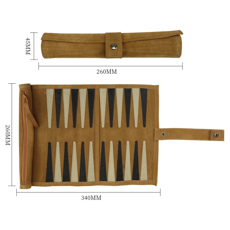 Chess backgammon board game travel set strategy playing pieces dice cups wooden for table games - white