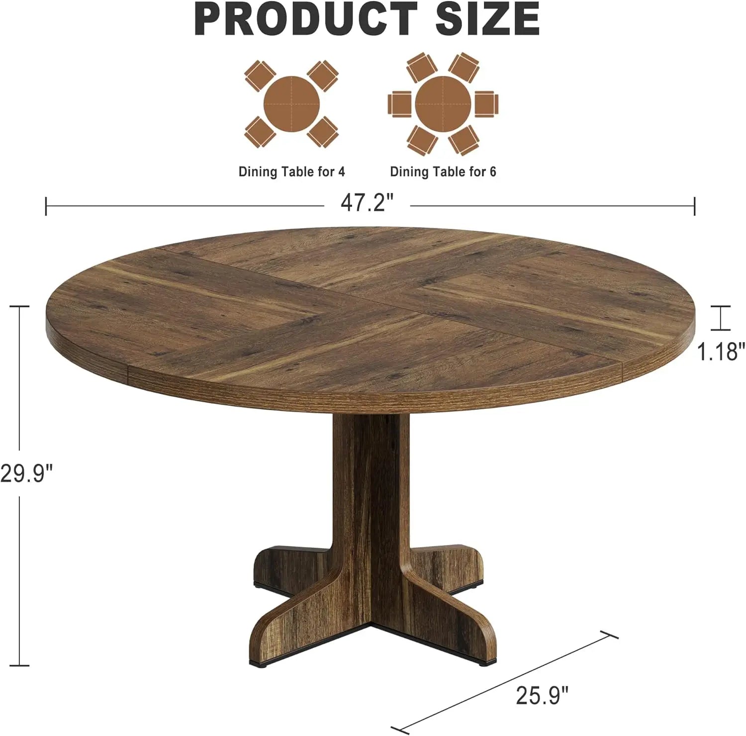 Round dining table for 4 47 inch farmhouse circle kitchen with wood tabletop and stable base home room living