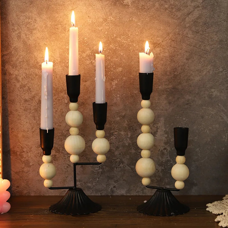 Wooden iron candle stand vintage dinner table centerpiece candlestick wedding festival home decoration photography props