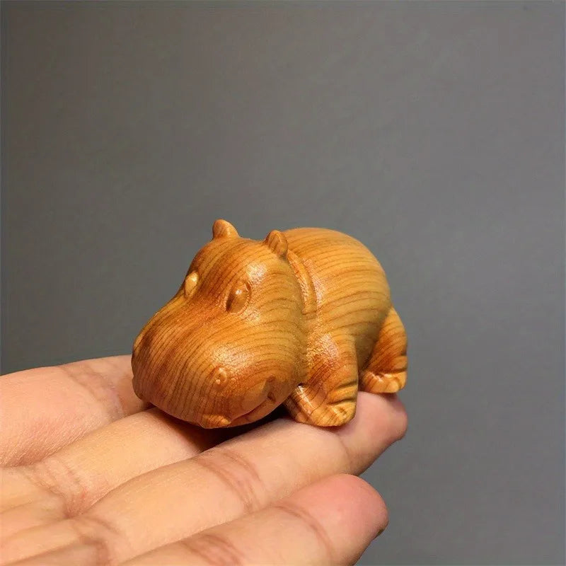 1pc handcrafted wooden hippo sculpture - artisanal tabletop decor & tea pet - united states - decorative