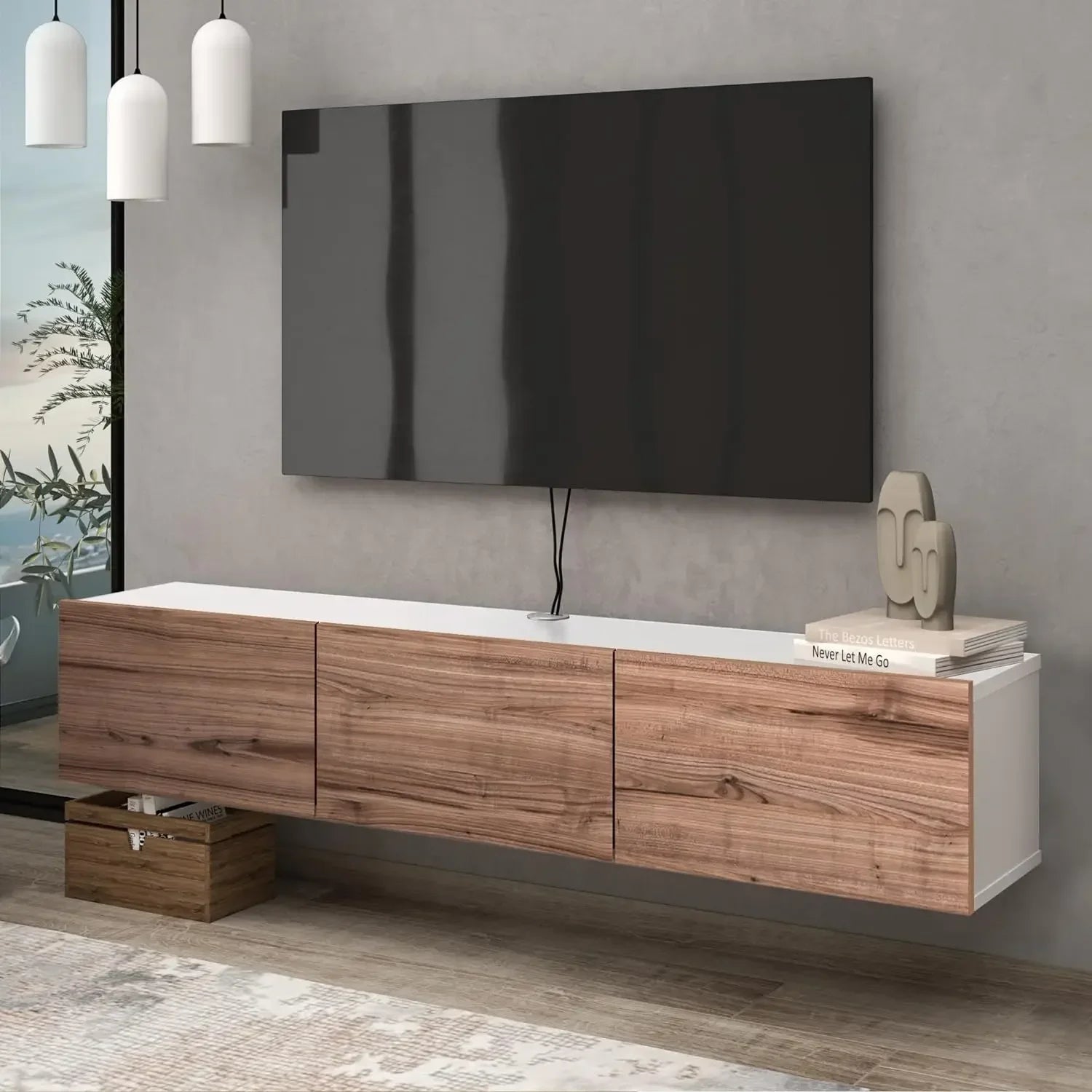Floating tv stand up to 75 inch wall mounted entertainment center - glossy w c o / united states