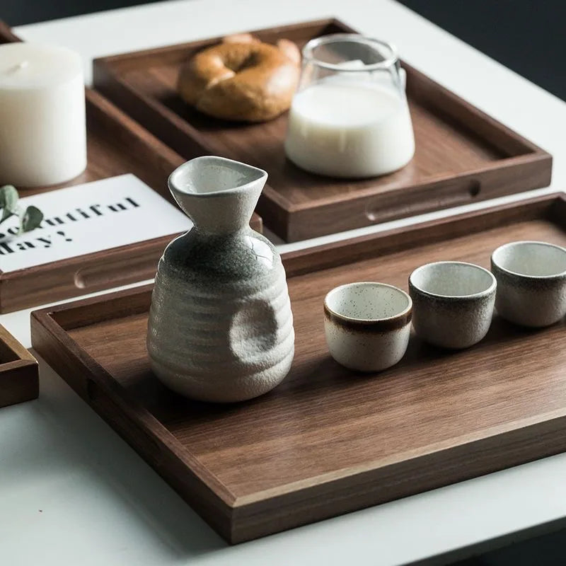 Scandinavian black walnut wood tray rectangular household tea fruit plate high value dinner