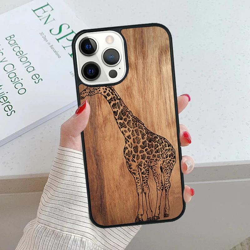 Bamboo wooden animals phone case for iphone 17 air 15 16 16e 14 13 pro max coque 12 11 plus fundas cover - 7