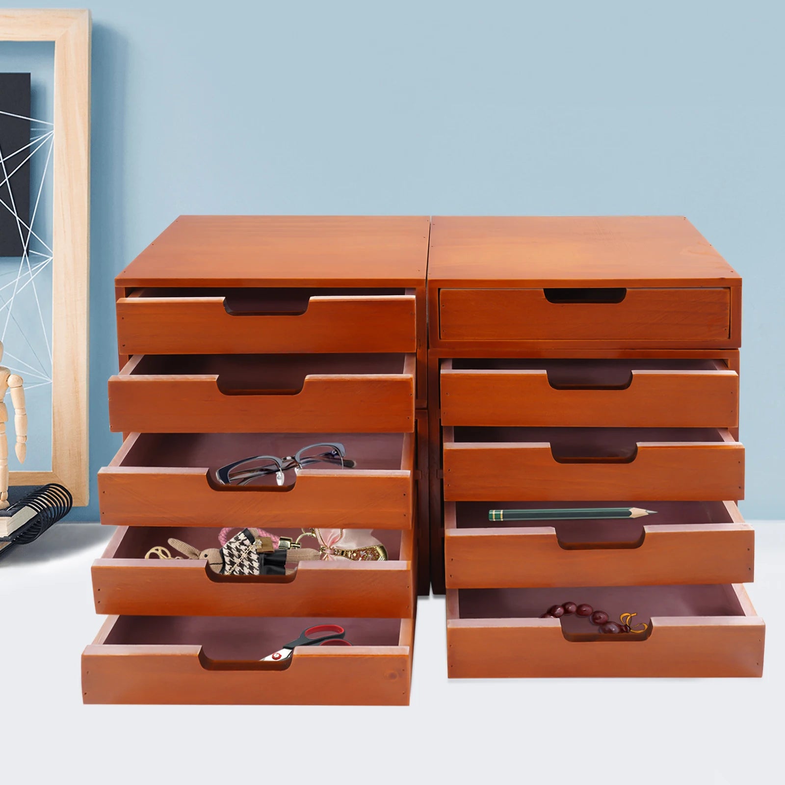 Brown rectangular drawer cabinet desktop jewelry storage organizers 4 wood stackable - united states