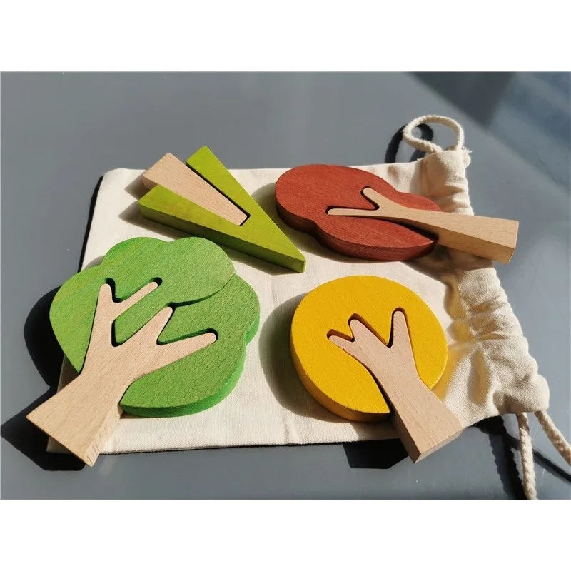 Wooden diy blocks toys rainbow trees forest saplings for kids building stacking play - game